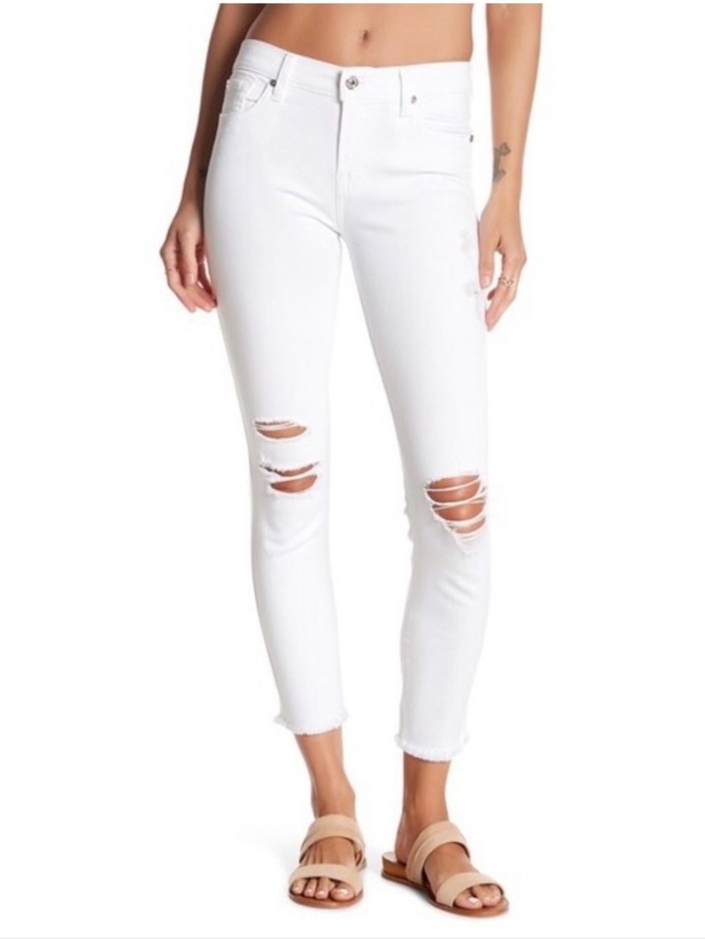 7 For All Mankind Gwenevere Jeans Ankle Length Distressed Raw Hem Size 31